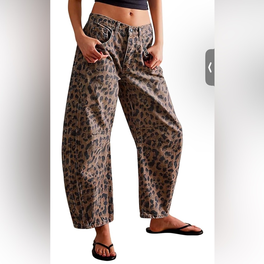 Wide Leg Leopard Print Pants - Brown